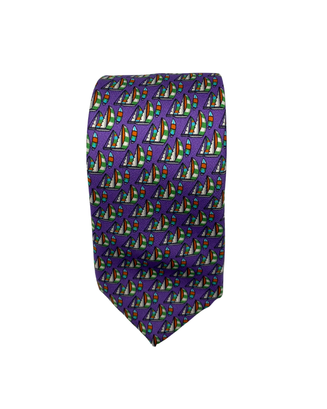Purple sail boat silk tie