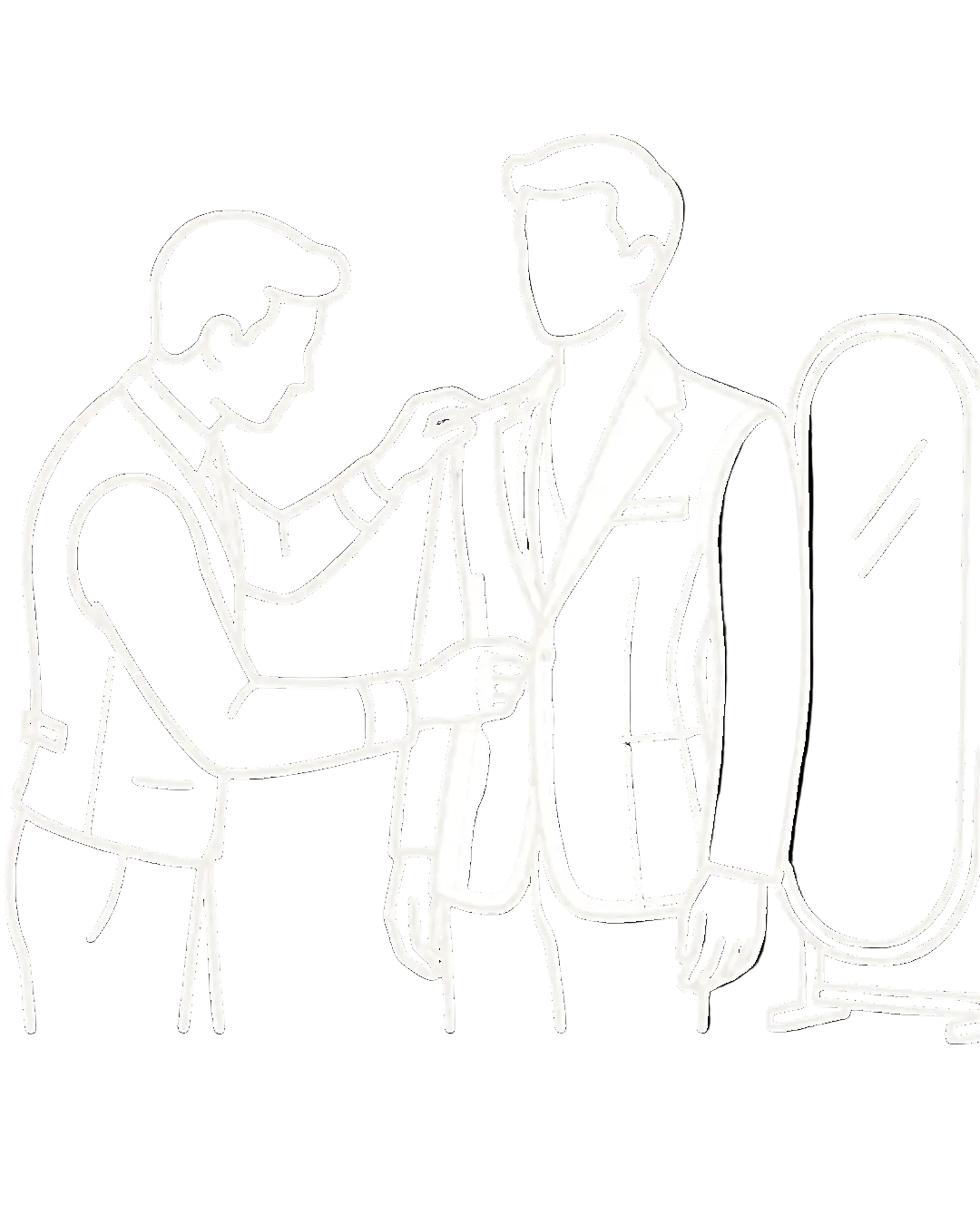 Outline of two people shaking hands on a white background